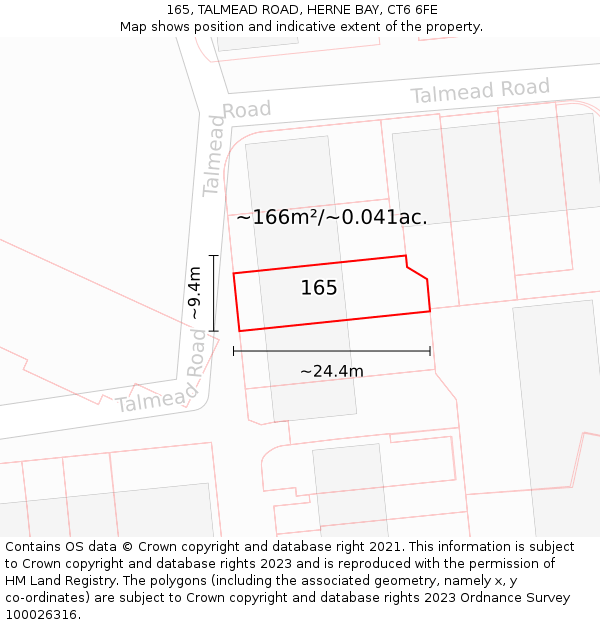 165, TALMEAD ROAD, HERNE BAY, CT6 6FE: Plot and title map