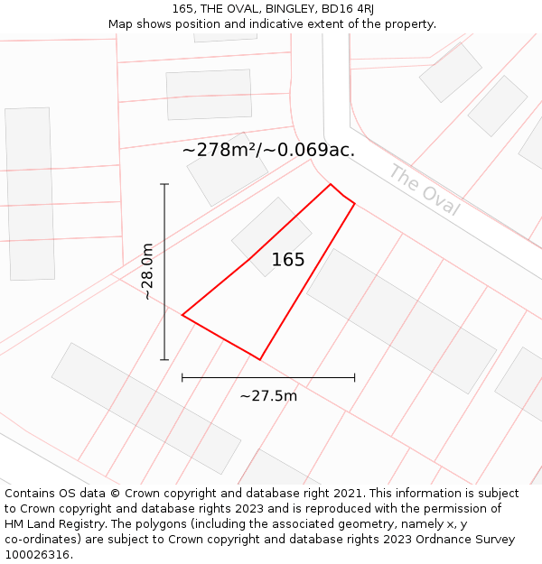 165, THE OVAL, BINGLEY, BD16 4RJ: Plot and title map