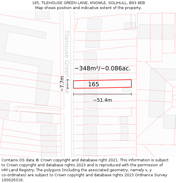 165, TILEHOUSE GREEN LANE, KNOWLE, SOLIHULL, B93 9EB: Plot and title map