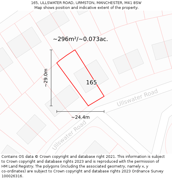 165, ULLSWATER ROAD, URMSTON, MANCHESTER, M41 8SW: Plot and title map