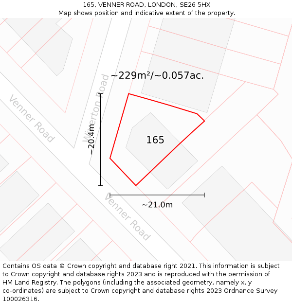 165, VENNER ROAD, LONDON, SE26 5HX: Plot and title map