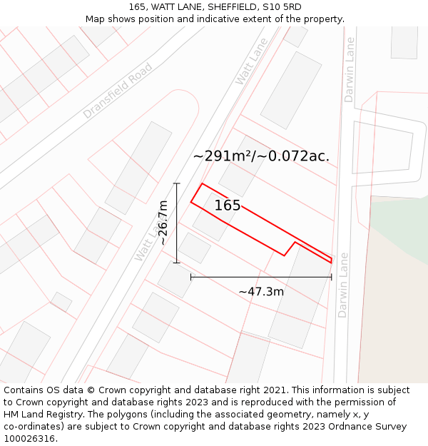 165, WATT LANE, SHEFFIELD, S10 5RD: Plot and title map