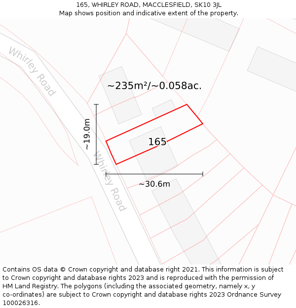 165, WHIRLEY ROAD, MACCLESFIELD, SK10 3JL: Plot and title map