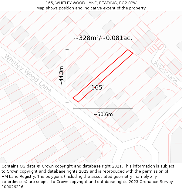 165, WHITLEY WOOD LANE, READING, RG2 8PW: Plot and title map