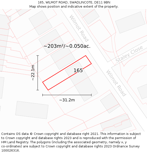 165, WILMOT ROAD, SWADLINCOTE, DE11 9BN: Plot and title map