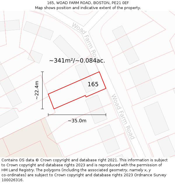 165, WOAD FARM ROAD, BOSTON, PE21 0EF: Plot and title map