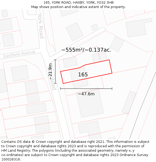 165, YORK ROAD, HAXBY, YORK, YO32 3HB: Plot and title map