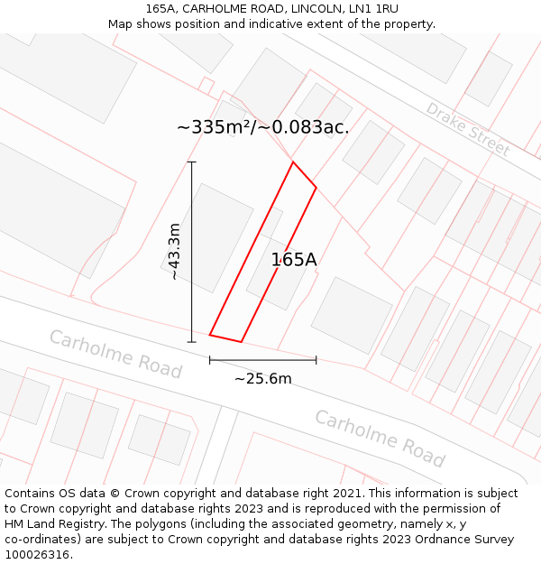 165A, CARHOLME ROAD, LINCOLN, LN1 1RU: Plot and title map