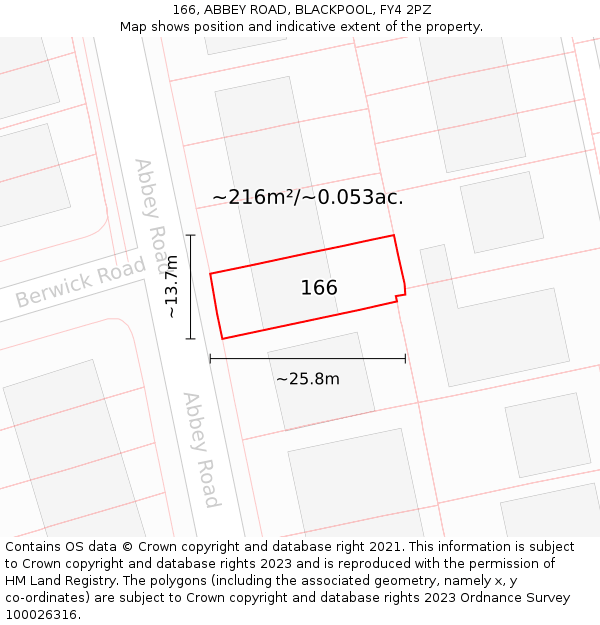 166, ABBEY ROAD, BLACKPOOL, FY4 2PZ: Plot and title map