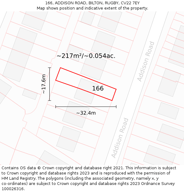 166, ADDISON ROAD, BILTON, RUGBY, CV22 7EY: Plot and title map