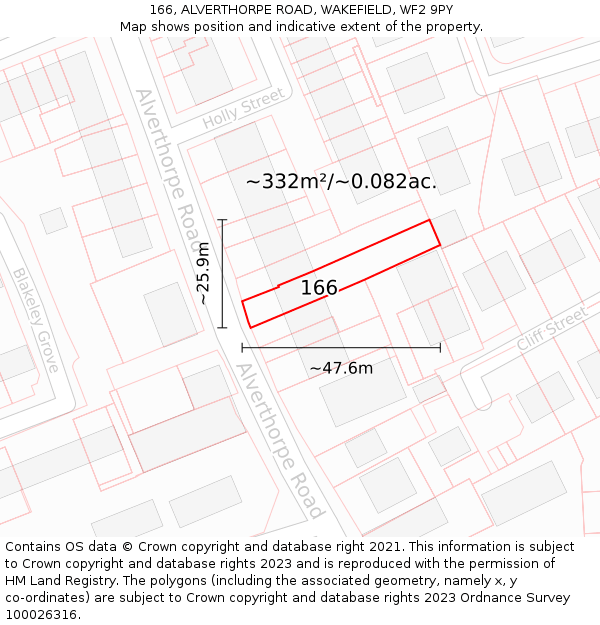 166, ALVERTHORPE ROAD, WAKEFIELD, WF2 9PY: Plot and title map