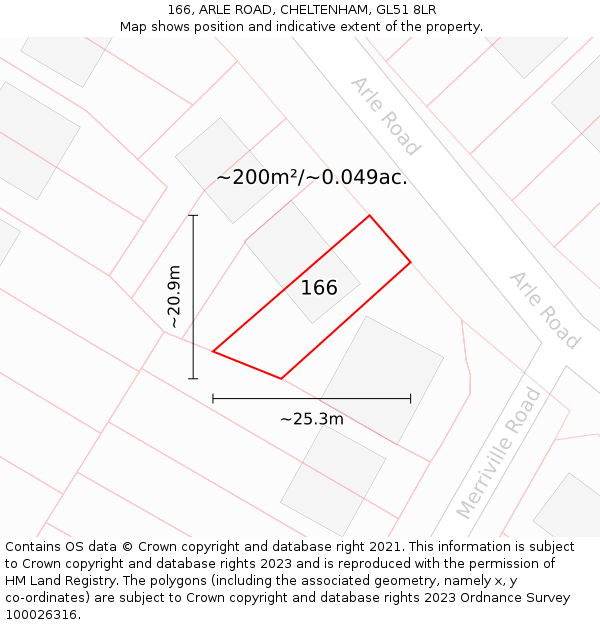 166, ARLE ROAD, CHELTENHAM, GL51 8LR: Plot and title map