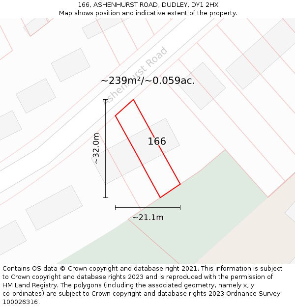 166, ASHENHURST ROAD, DUDLEY, DY1 2HX: Plot and title map