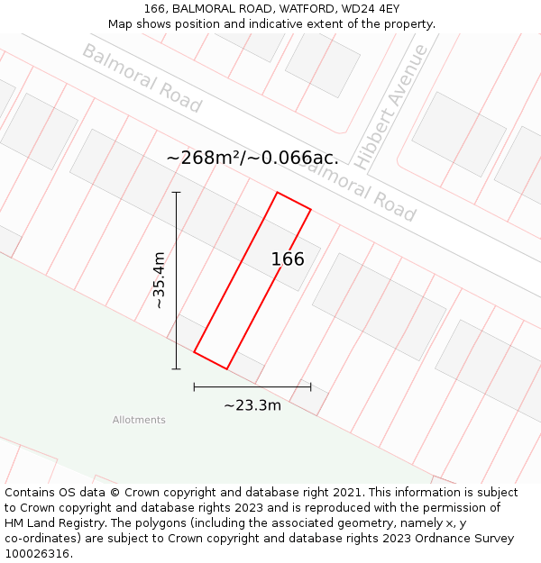 166, BALMORAL ROAD, WATFORD, WD24 4EY: Plot and title map