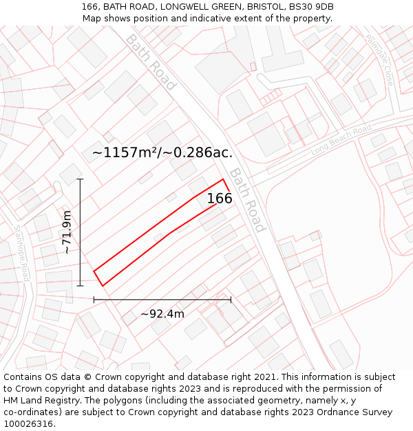 166, BATH ROAD, LONGWELL GREEN, BRISTOL, BS30 9DB: Plot and title map
