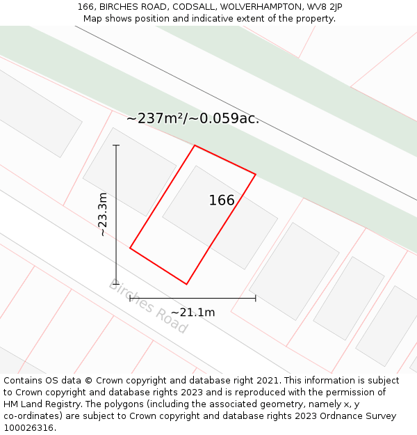 166, BIRCHES ROAD, CODSALL, WOLVERHAMPTON, WV8 2JP: Plot and title map