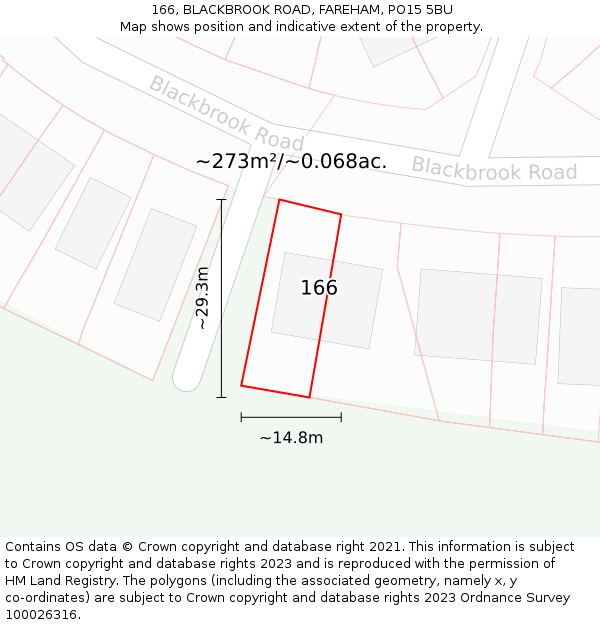 166, BLACKBROOK ROAD, FAREHAM, PO15 5BU: Plot and title map