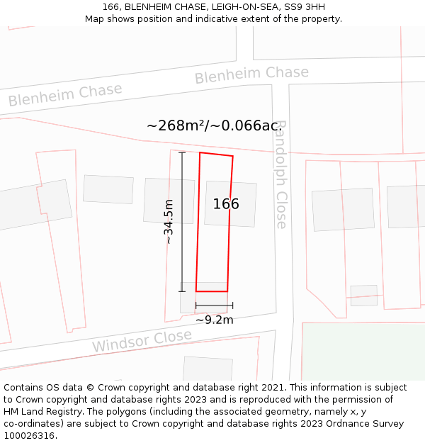 166, BLENHEIM CHASE, LEIGH-ON-SEA, SS9 3HH: Plot and title map