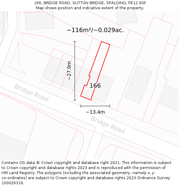 166, BRIDGE ROAD, SUTTON BRIDGE, SPALDING, PE12 9SF: Plot and title map