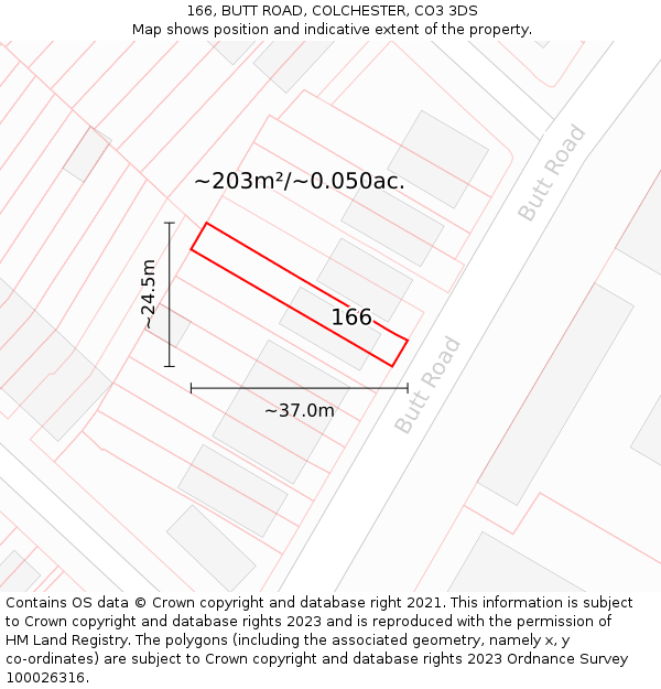 166, BUTT ROAD, COLCHESTER, CO3 3DS: Plot and title map