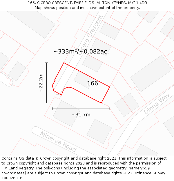 166, CICERO CRESCENT, FAIRFIELDS, MILTON KEYNES, MK11 4DR: Plot and title map