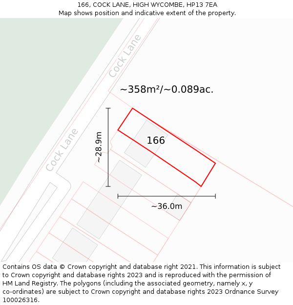 166, COCK LANE, HIGH WYCOMBE, HP13 7EA: Plot and title map