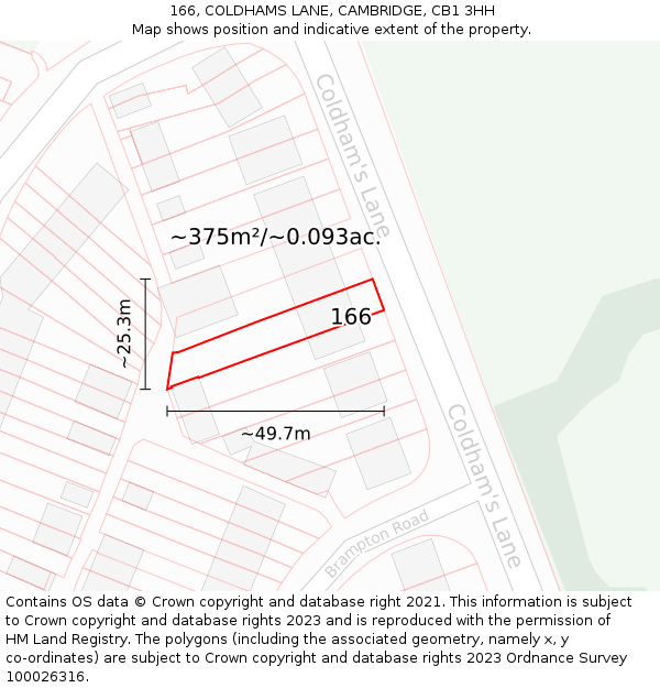 166, COLDHAMS LANE, CAMBRIDGE, CB1 3HH: Plot and title map