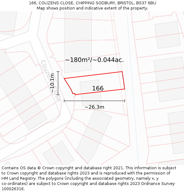 166, COUZENS CLOSE, CHIPPING SODBURY, BRISTOL, BS37 6BU: Plot and title map