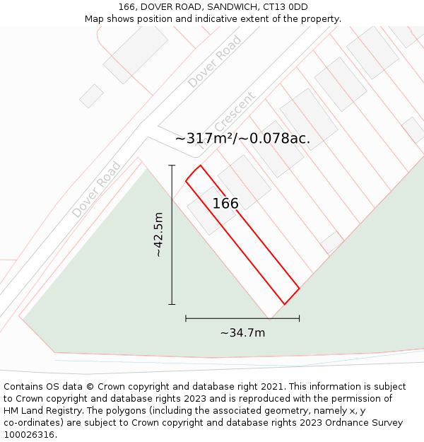 166, DOVER ROAD, SANDWICH, CT13 0DD: Plot and title map