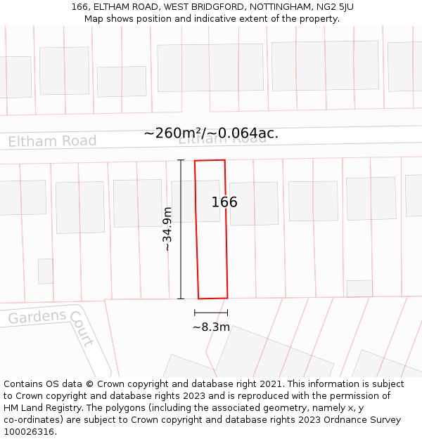 166, ELTHAM ROAD, WEST BRIDGFORD, NOTTINGHAM, NG2 5JU: Plot and title map