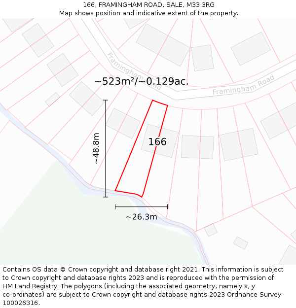 166, FRAMINGHAM ROAD, SALE, M33 3RG: Plot and title map