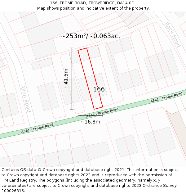 166, FROME ROAD, TROWBRIDGE, BA14 0DL: Plot and title map