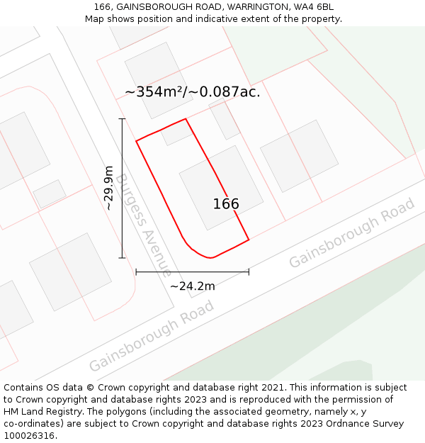 166, GAINSBOROUGH ROAD, WARRINGTON, WA4 6BL: Plot and title map