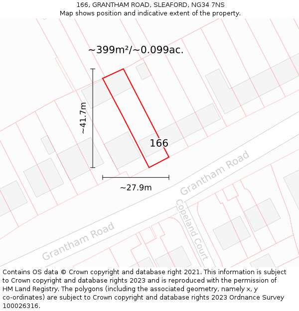 166, GRANTHAM ROAD, SLEAFORD, NG34 7NS: Plot and title map