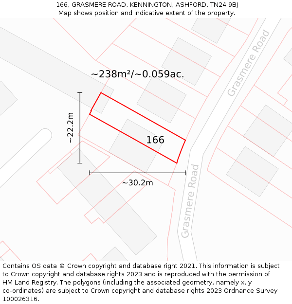 166, GRASMERE ROAD, KENNINGTON, ASHFORD, TN24 9BJ: Plot and title map