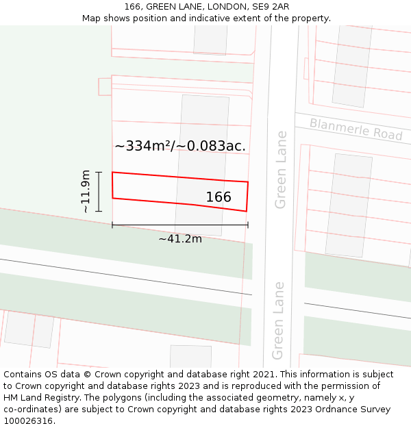 166, GREEN LANE, LONDON, SE9 2AR: Plot and title map