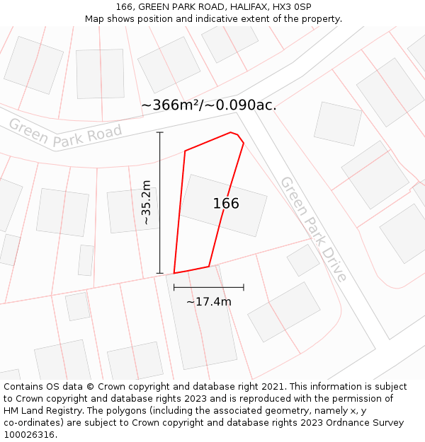 166, GREEN PARK ROAD, HALIFAX, HX3 0SP: Plot and title map