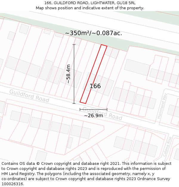 166, GUILDFORD ROAD, LIGHTWATER, GU18 5RL: Plot and title map