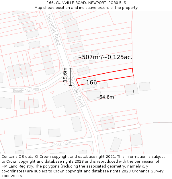 166, GUNVILLE ROAD, NEWPORT, PO30 5LS: Plot and title map