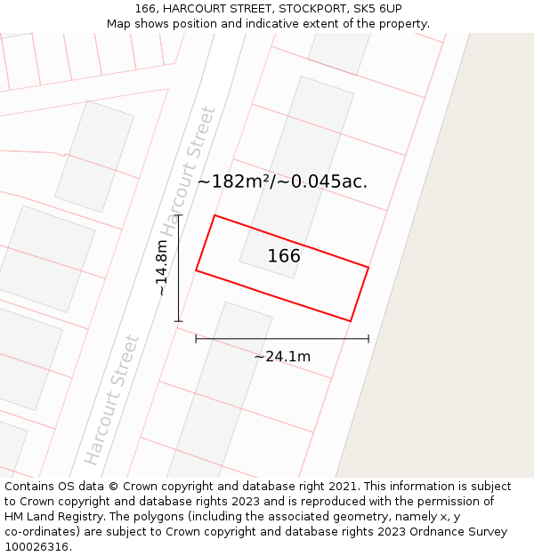 166, HARCOURT STREET, STOCKPORT, SK5 6UP: Plot and title map