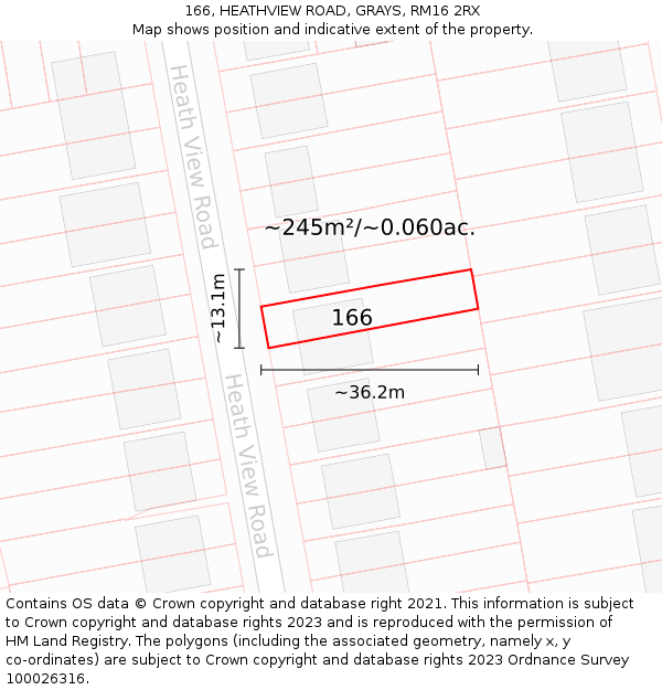 166, HEATHVIEW ROAD, GRAYS, RM16 2RX: Plot and title map