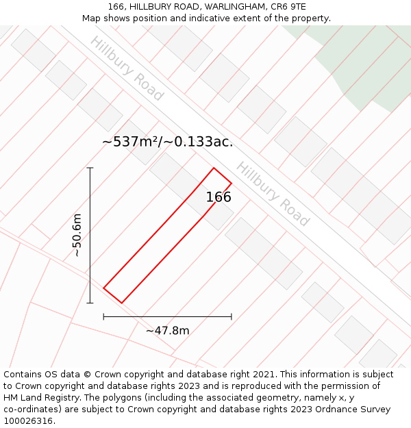 166, HILLBURY ROAD, WARLINGHAM, CR6 9TE: Plot and title map