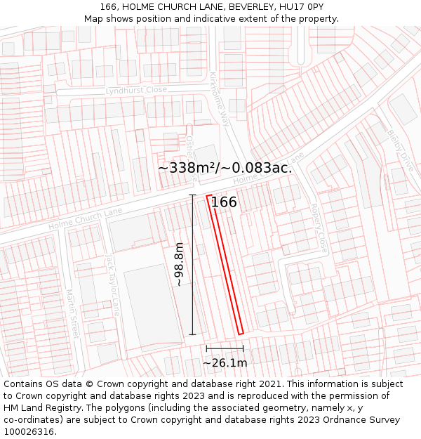 166, HOLME CHURCH LANE, BEVERLEY, HU17 0PY: Plot and title map