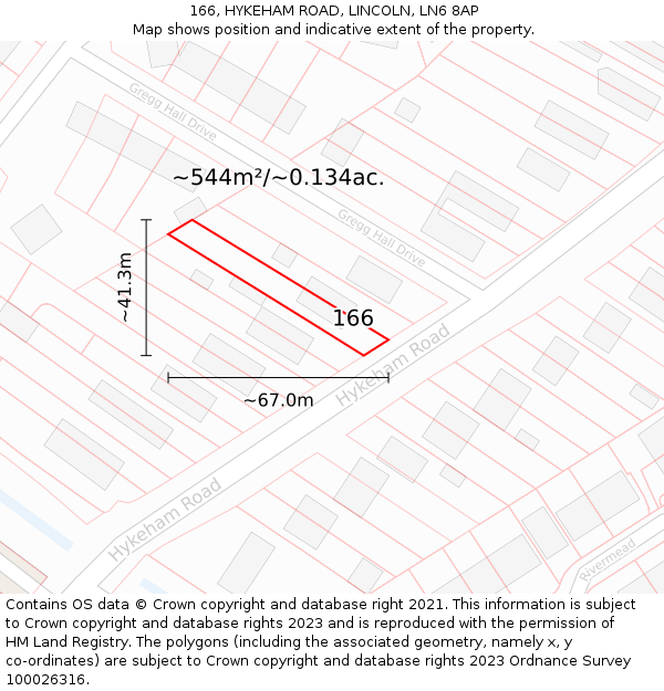 166, HYKEHAM ROAD, LINCOLN, LN6 8AP: Plot and title map