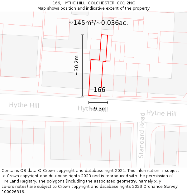 166, HYTHE HILL, COLCHESTER, CO1 2NG: Plot and title map