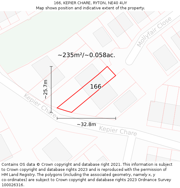 166, KEPIER CHARE, RYTON, NE40 4UY: Plot and title map