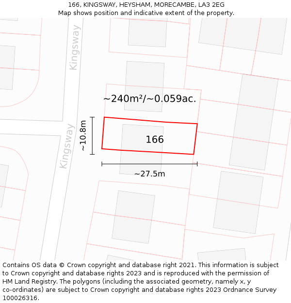 166, KINGSWAY, HEYSHAM, MORECAMBE, LA3 2EG: Plot and title map