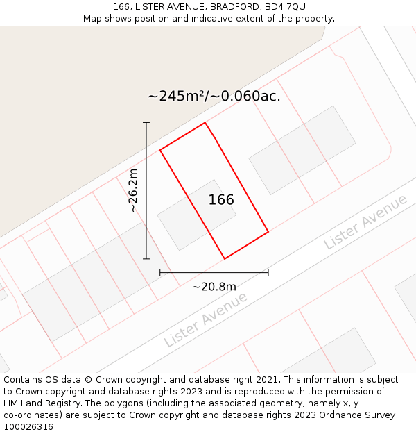 166, LISTER AVENUE, BRADFORD, BD4 7QU: Plot and title map