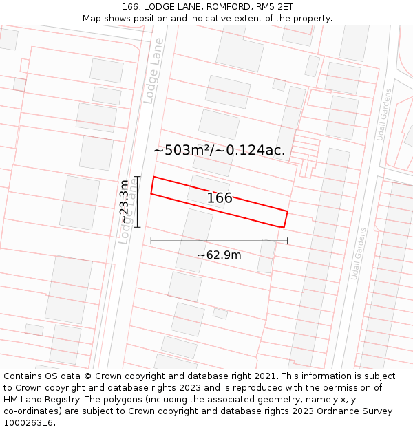 166, LODGE LANE, ROMFORD, RM5 2ET: Plot and title map