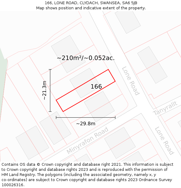 166, LONE ROAD, CLYDACH, SWANSEA, SA6 5JB: Plot and title map